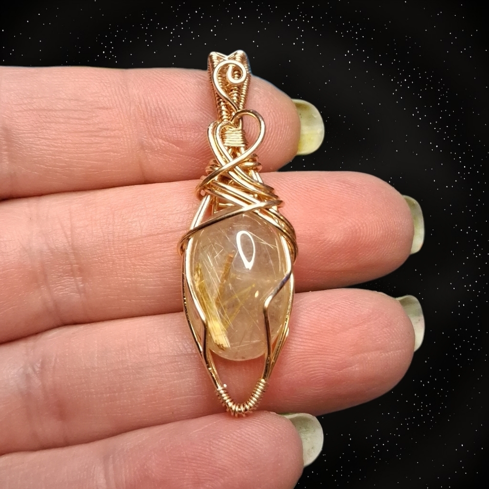 Golden Rutilated Qaurtz Pendant In Jewelers Bronze